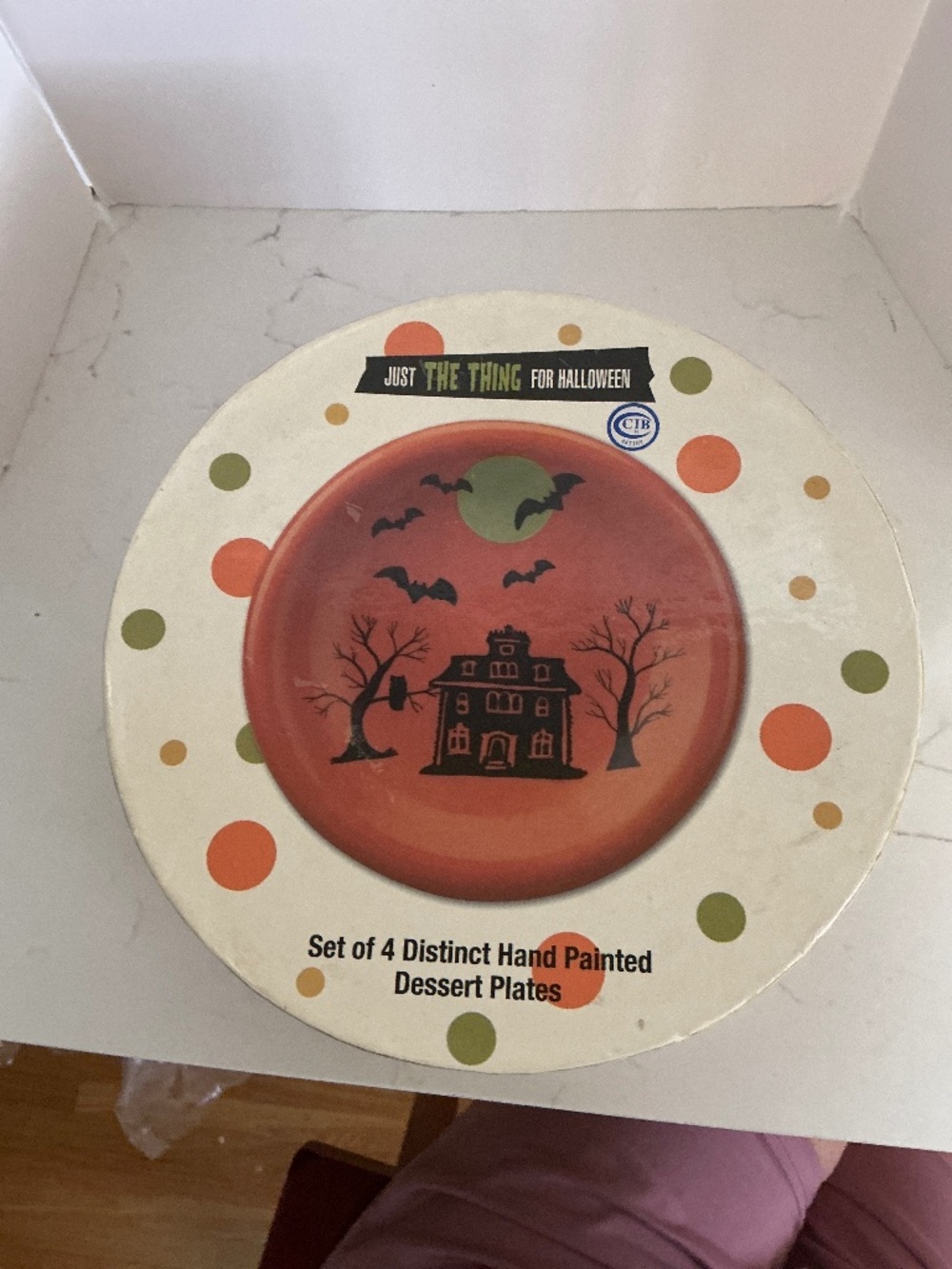 Halloween Hand Painted Dessert Plates Set of 4 Haunted House Bats 8”